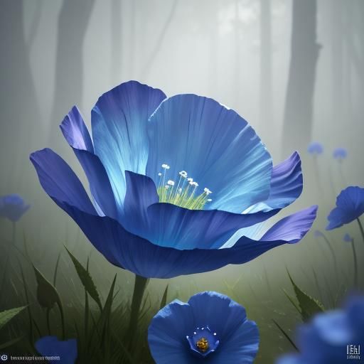 Ethereal Blue Poppies in Mystical Forest