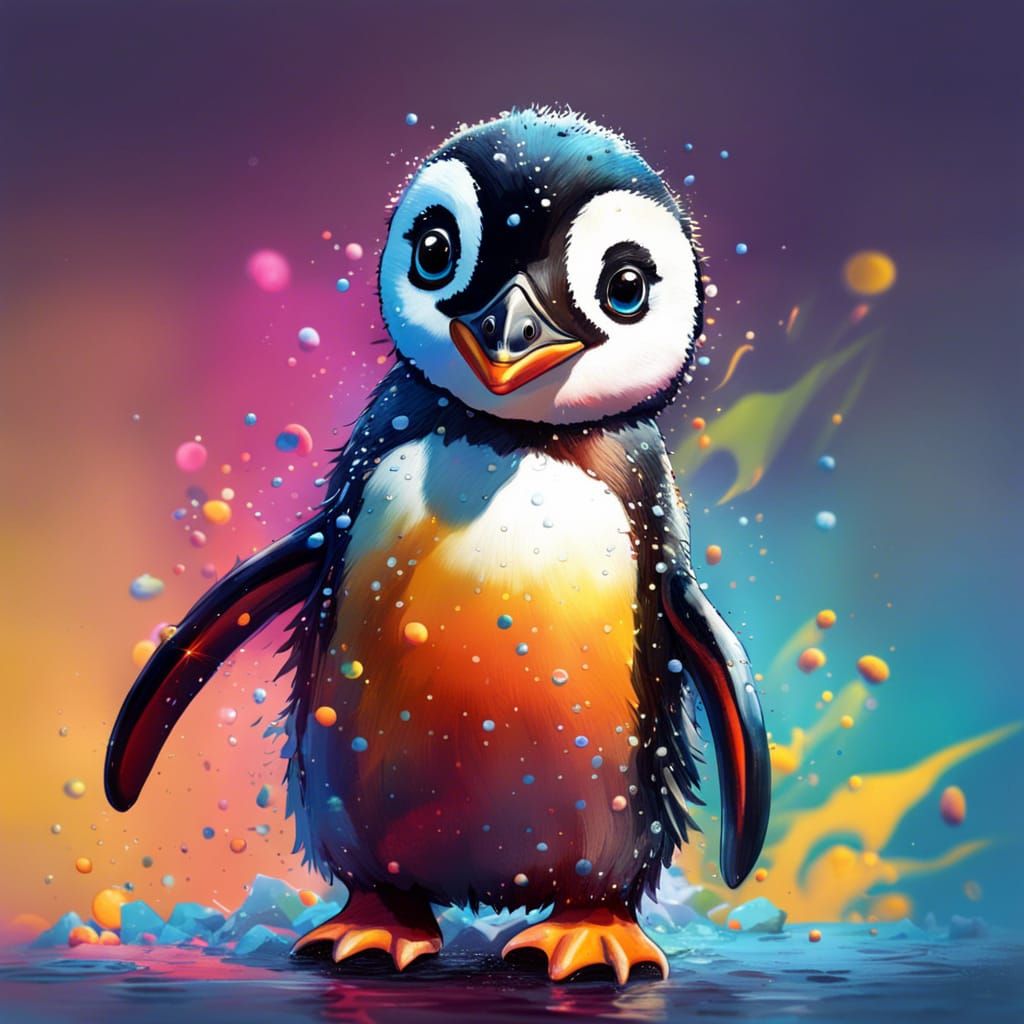 Hyperrealistic Penguin Splash Art: Detailed and Colorful