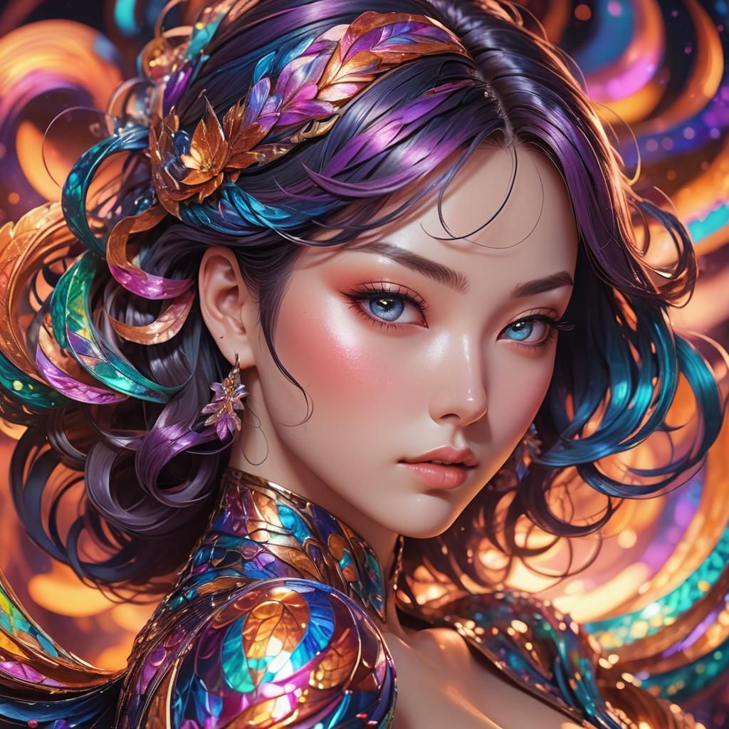 Surreal Manga Portrait of Transforming Woman