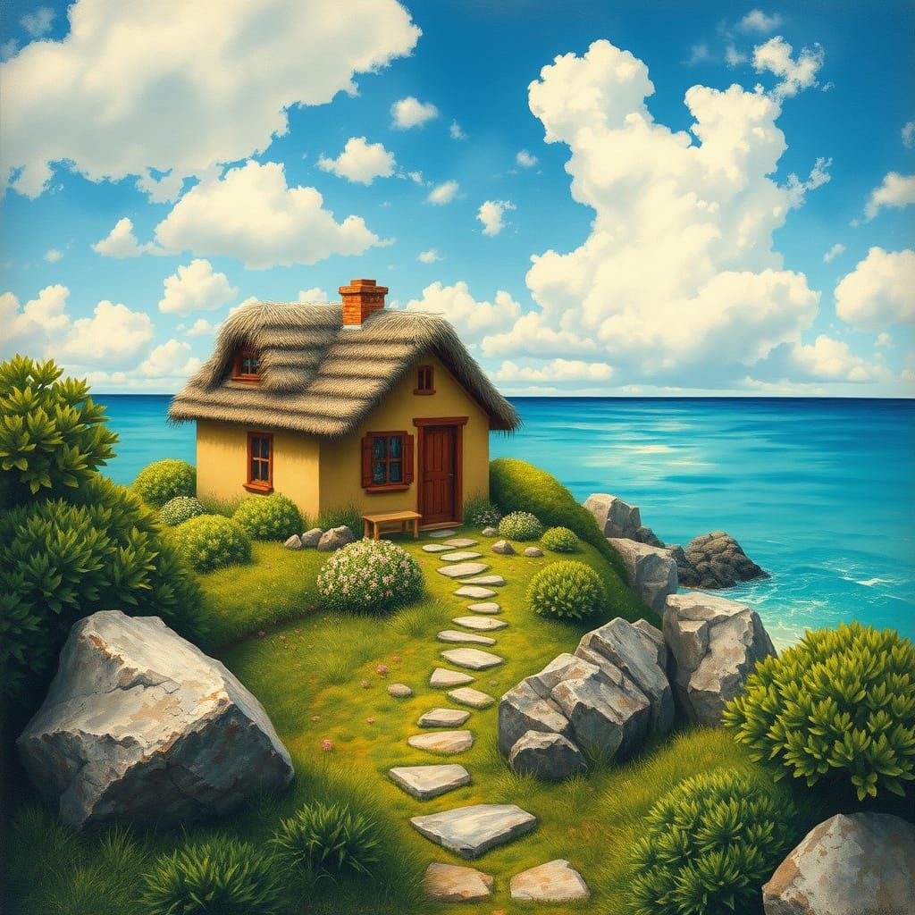 Charming Seaside Cottage with Vibrant Sunny Colors