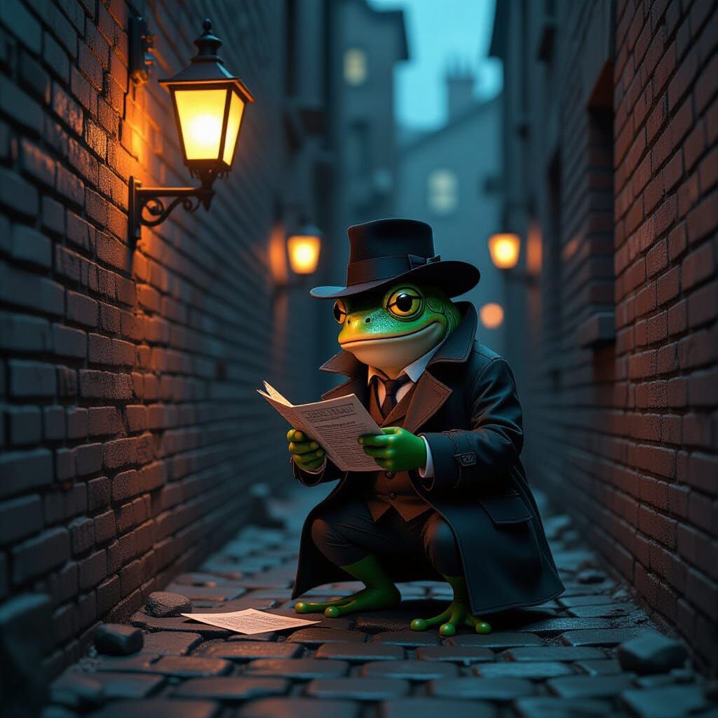 Frog Detective in Victorian Alleyway