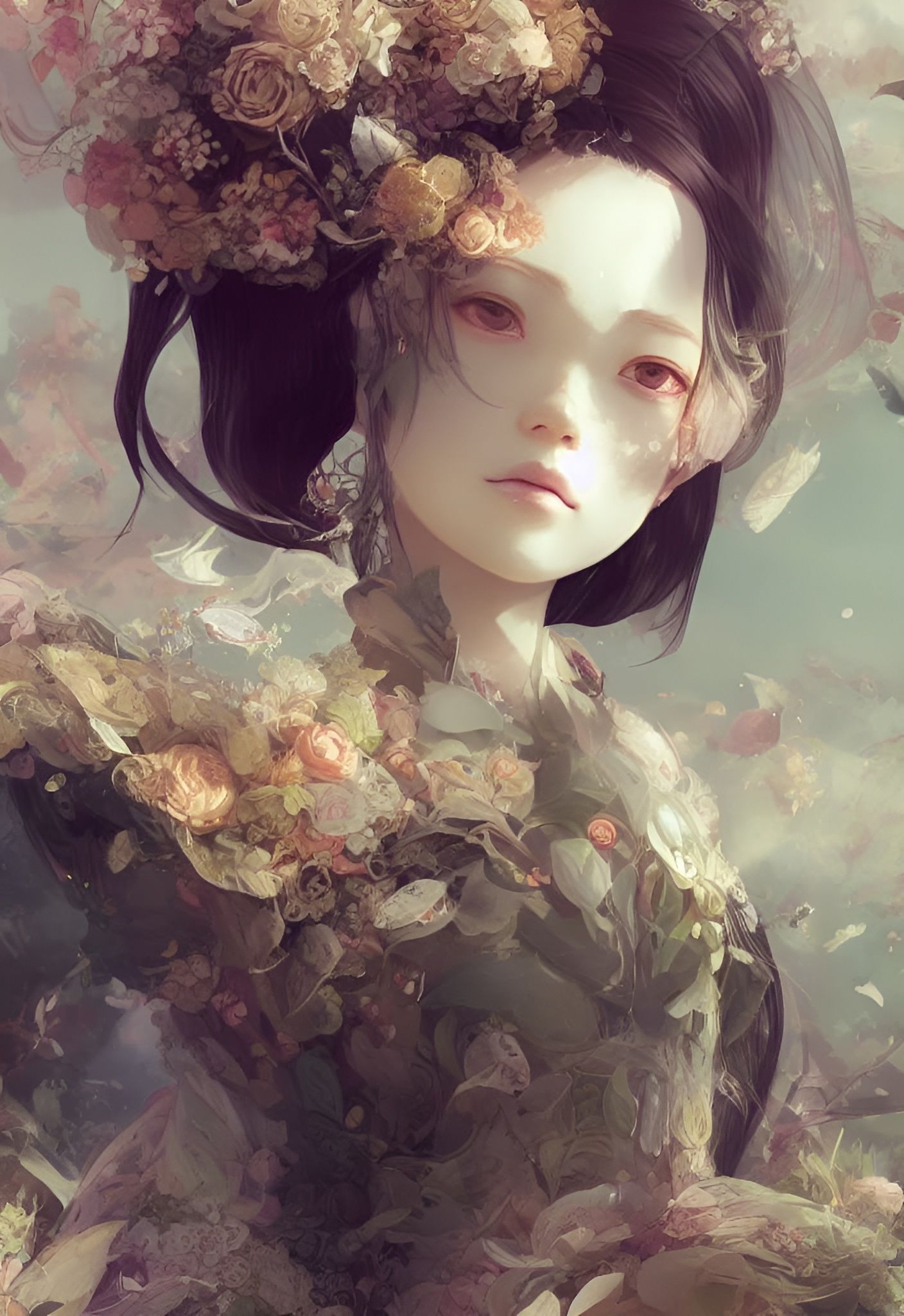 Beautiful Wind Princess Portrait in Watercolor Style