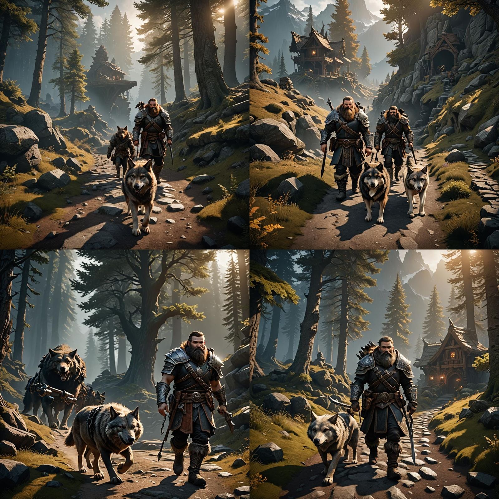 Dwarven Ranger and Wolf Companion on Triboar Trail