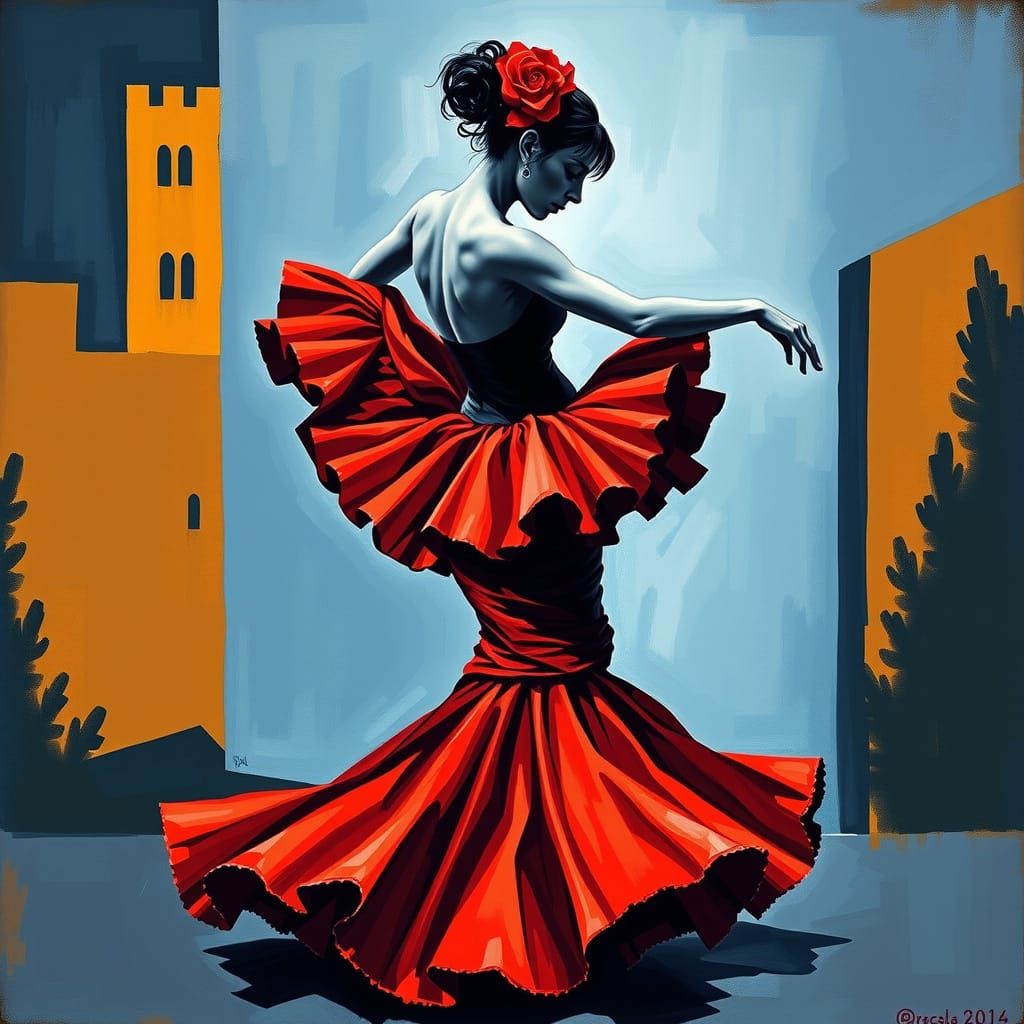 Flamenco Dancer in Transitional Cubist Style