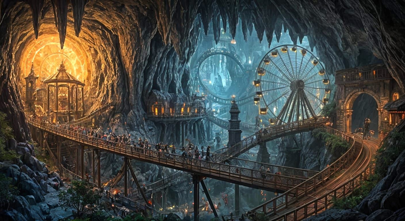Underground Cave Theme Park with Stone Troll Entrance