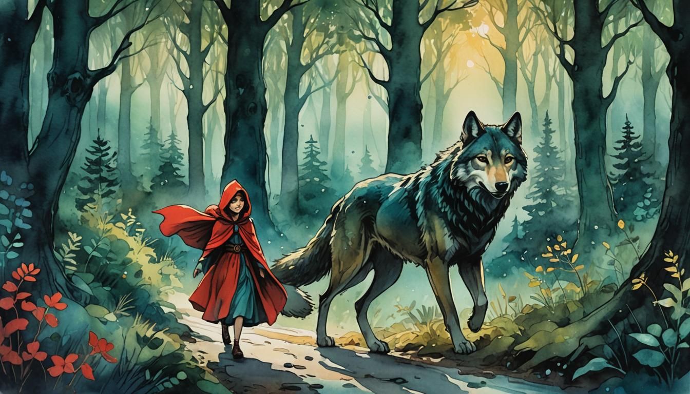 Red Riding Hood in Bioluminescent Forest
