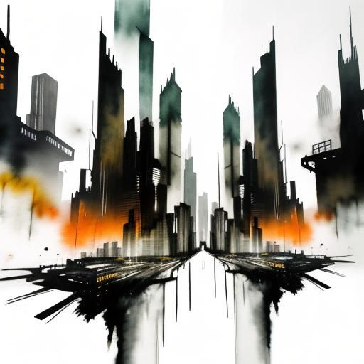 Abstract Dystopian Cityscape in Double Exposure Style