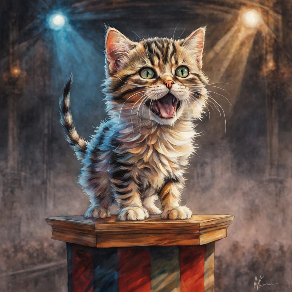 Fierce Kitten Warrior in Surrealist Tiger Mask