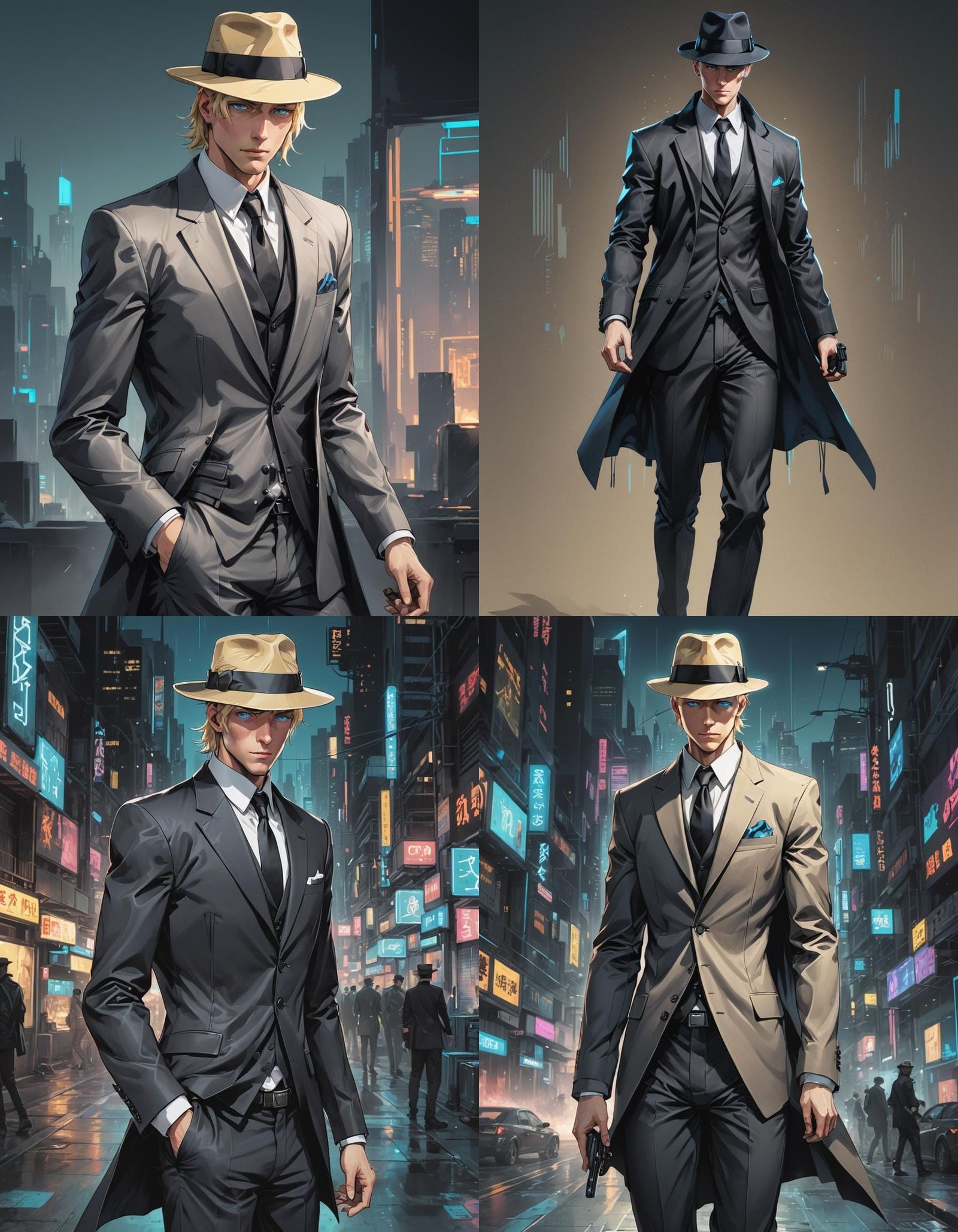 Cyberpunk Man in Suit: Anime Style Digital Art