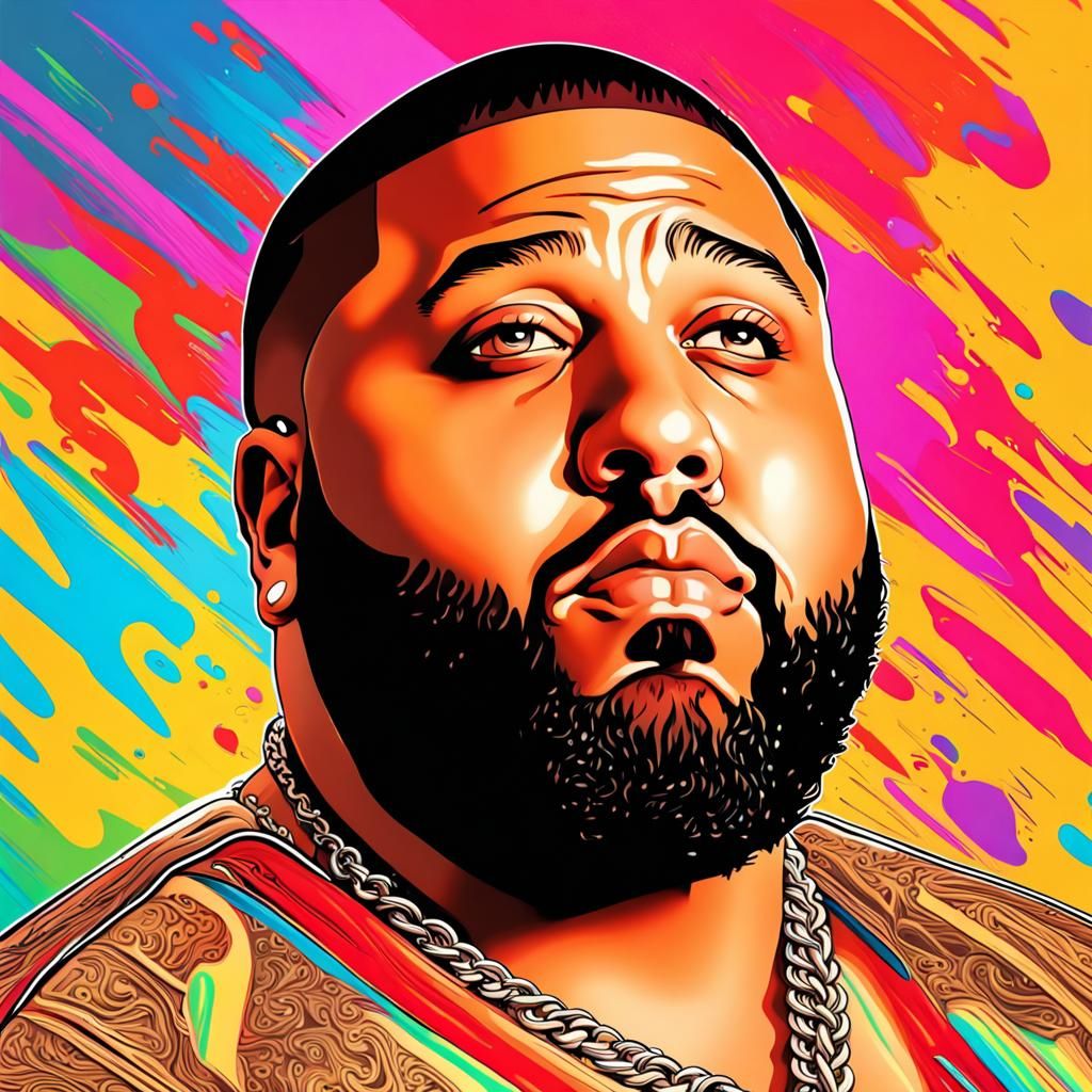 Hyperrealistic Portrait of DJ Khaled in Splash Art Style