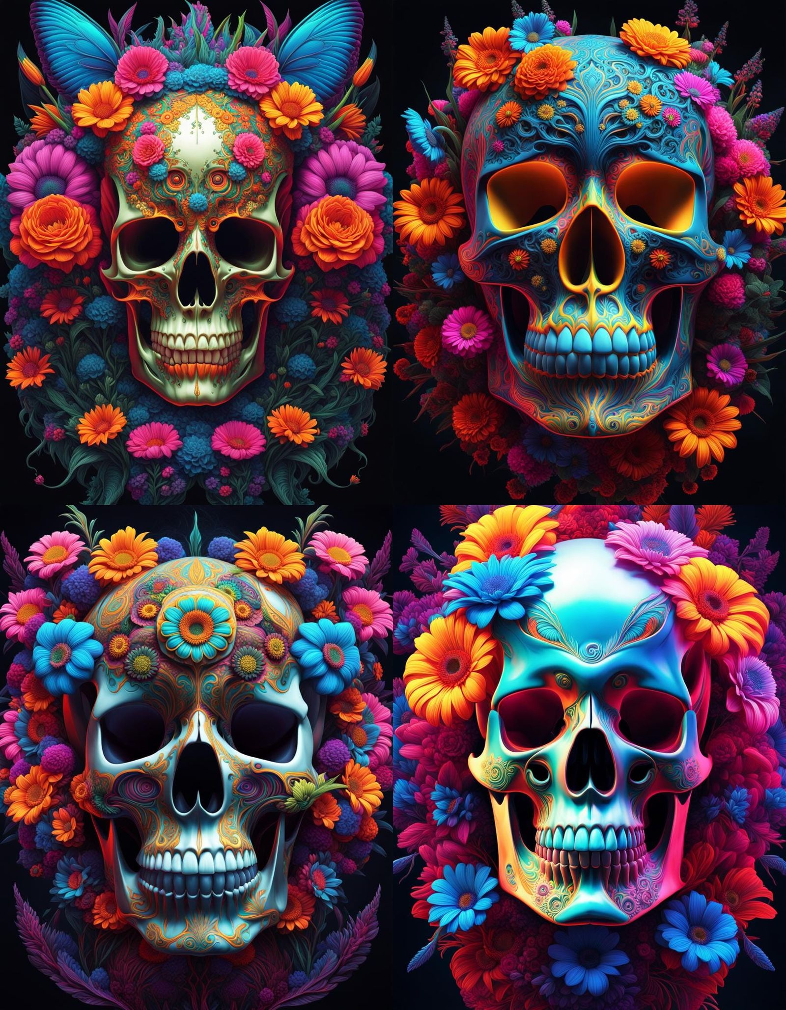 Floral Skull in Pop Art Style, Digital 8K