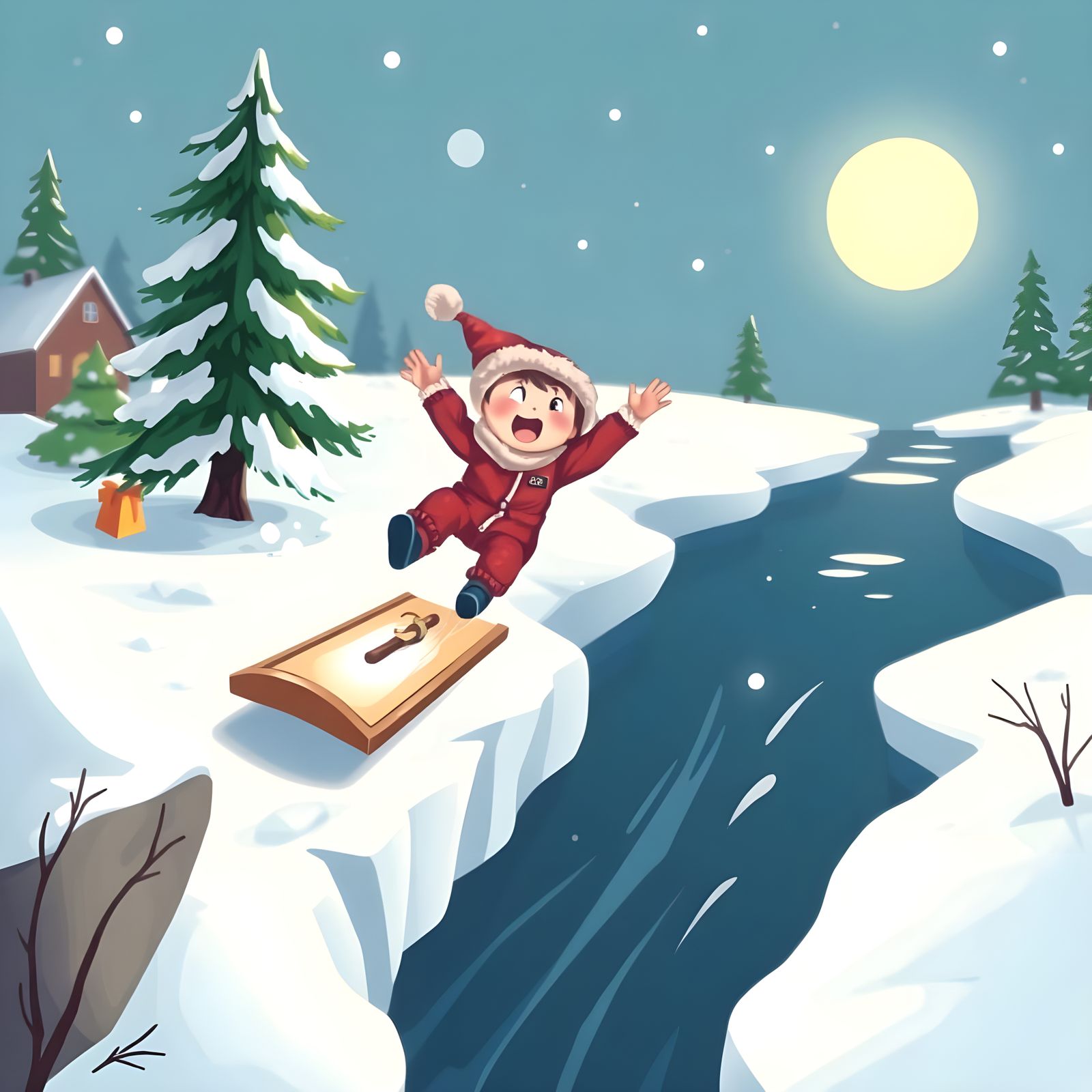 Joyful Child Soars Through Winter Wonderland