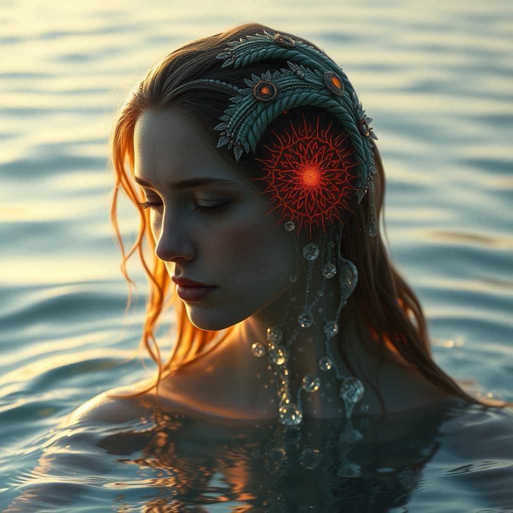 Ethereal Water Goddess Basks in Low Sunlight