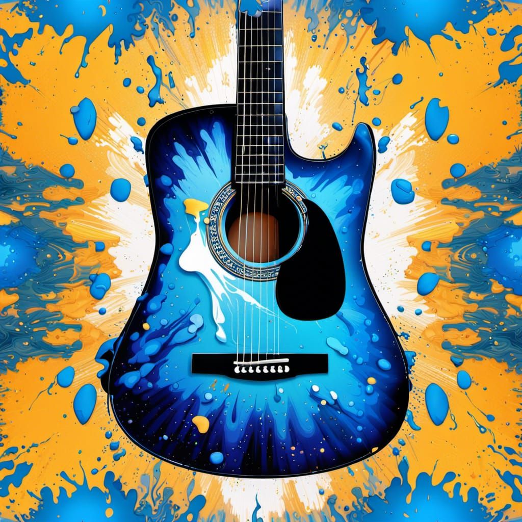 Blue Acoustic Guitar in Blue Splash Art Style