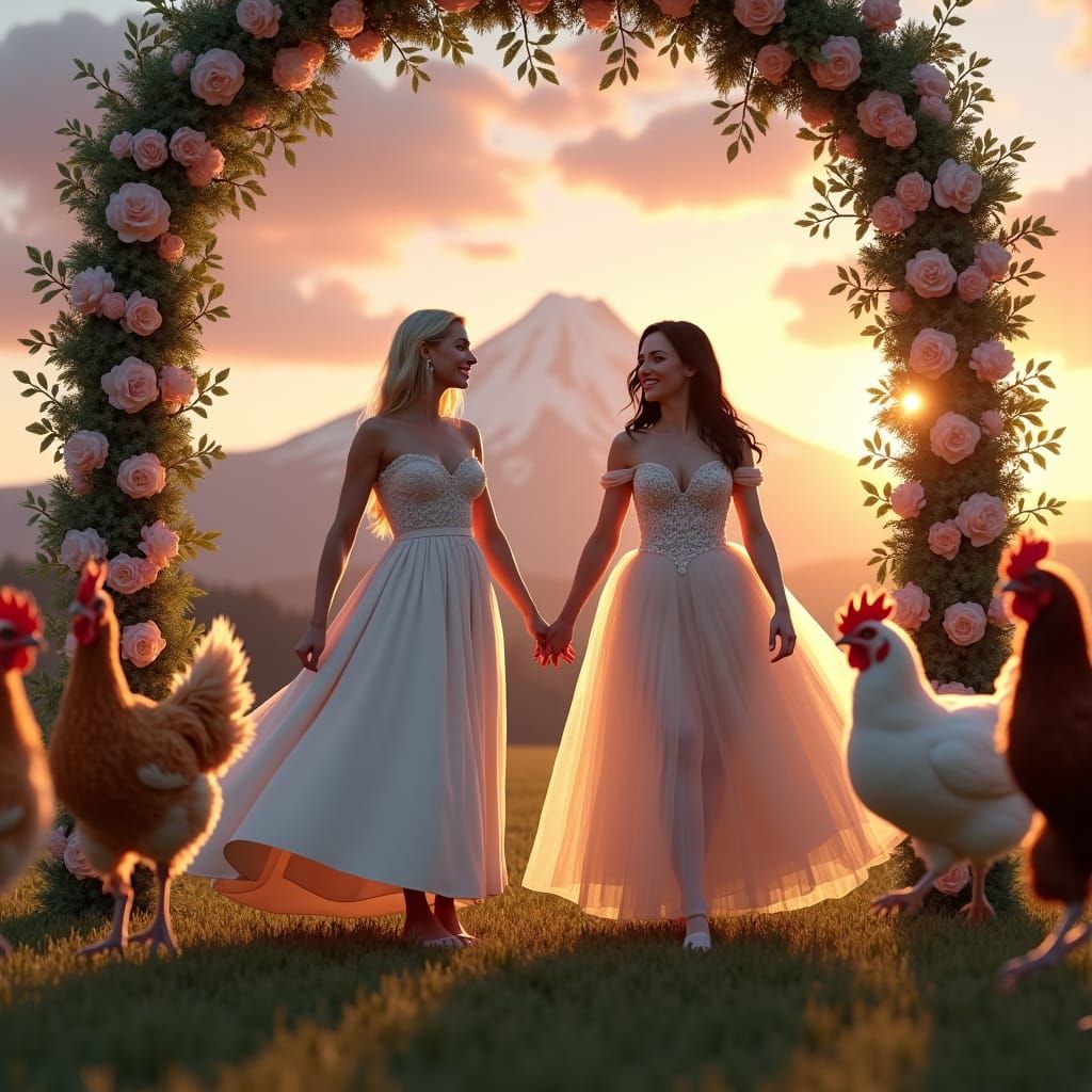 Cat Chases Chickens Through Lesbian Wedding, Mt. Hood Backdr...