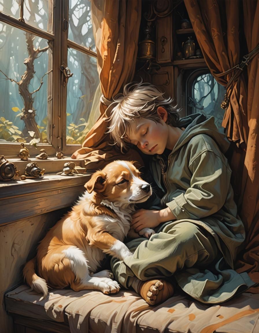 Puppy's Peaceful Nap: A Whimsical Dreamscape