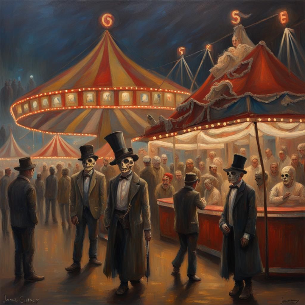 Creepy Carnival in Oil Painting Style