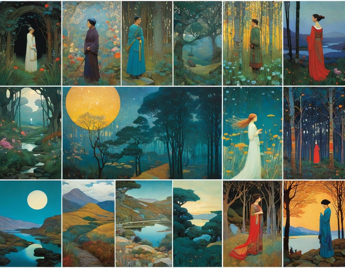 Enchanted Garden Scene in Art Nouveau Style