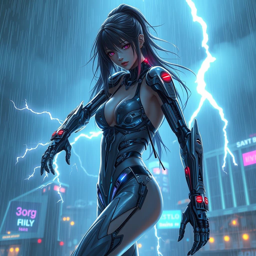 Cyborg Dancer in Storm, Anime 3D Art