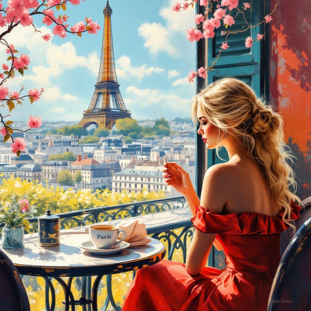 Eiffel Tower Springtime Serenade in Impressionist Style