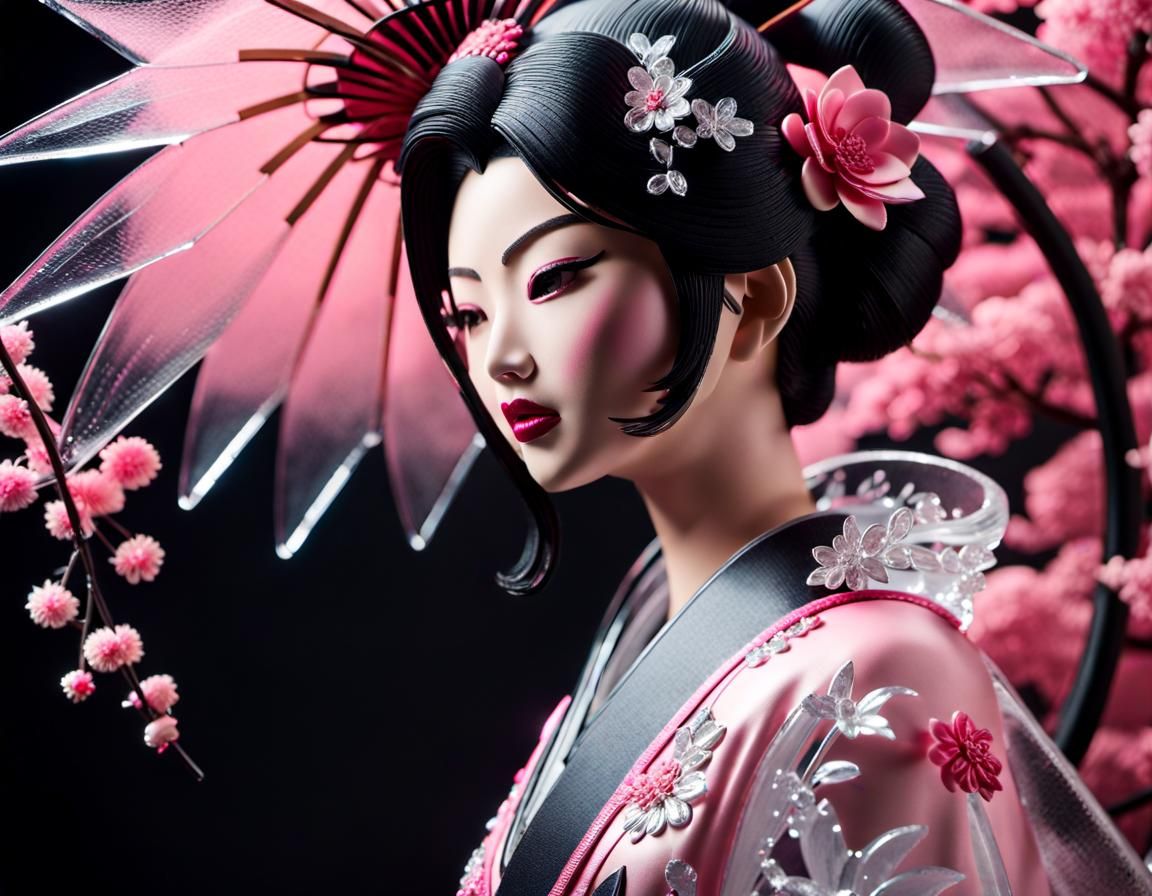 Intricate Ice Sculpture of Japanese Geisha