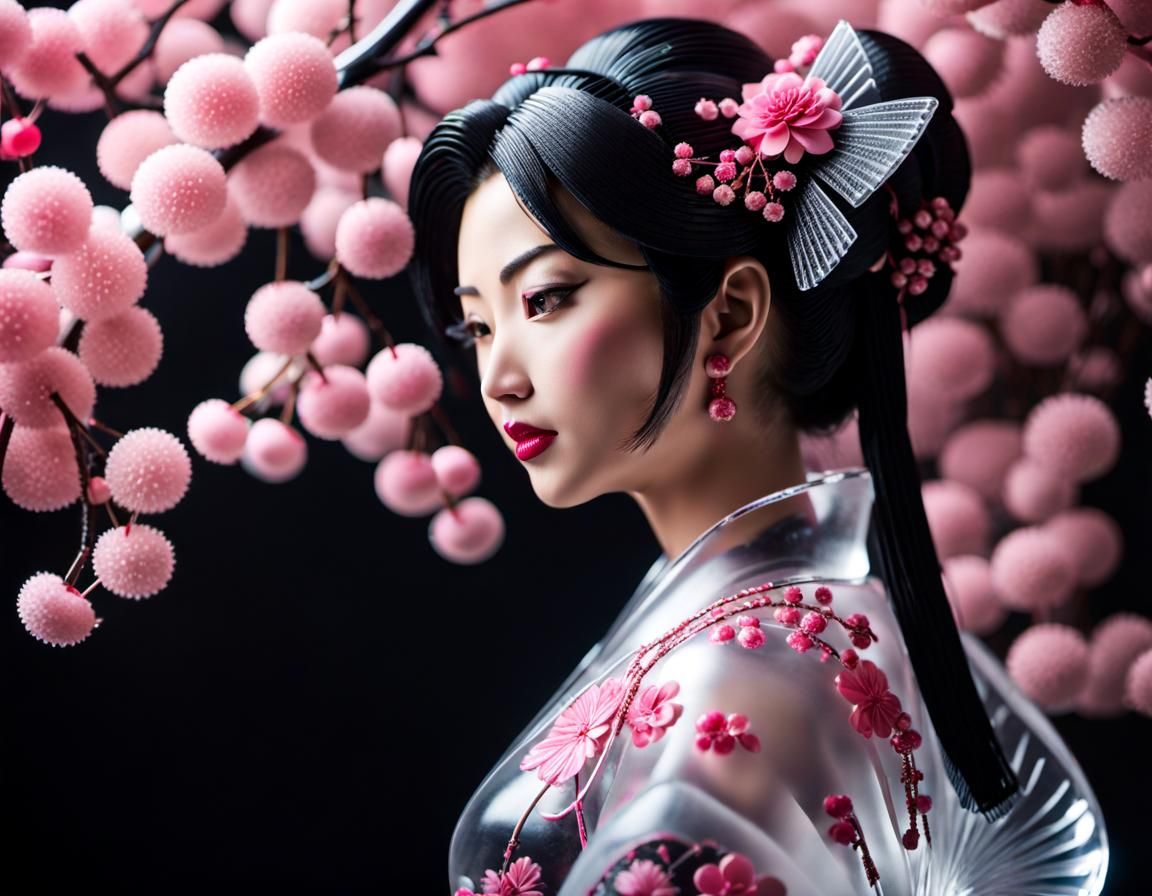 Frozen Geisha: Intricate Ice Sculpture in Film Noir