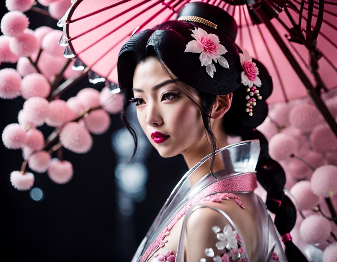 Japanese Frozen Geisha Ice Sculpture in Film Noir