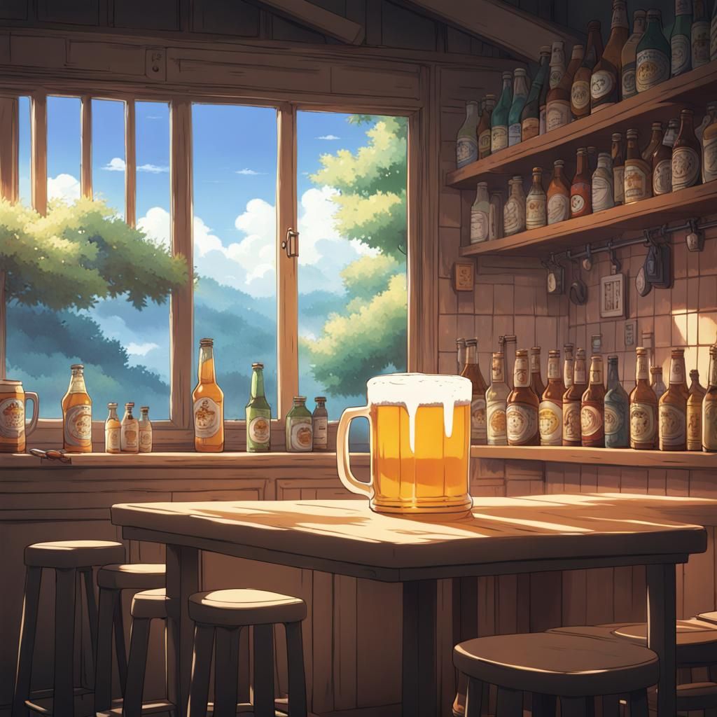 Cozy Beer in Studio Ghibli Anime Style