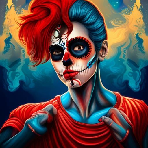 Hyperrealistic Sugar Skull Singer in Splash Art Style