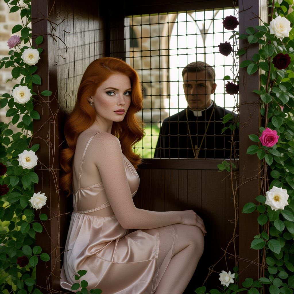 Confessional Pinup with Roses and Brambles