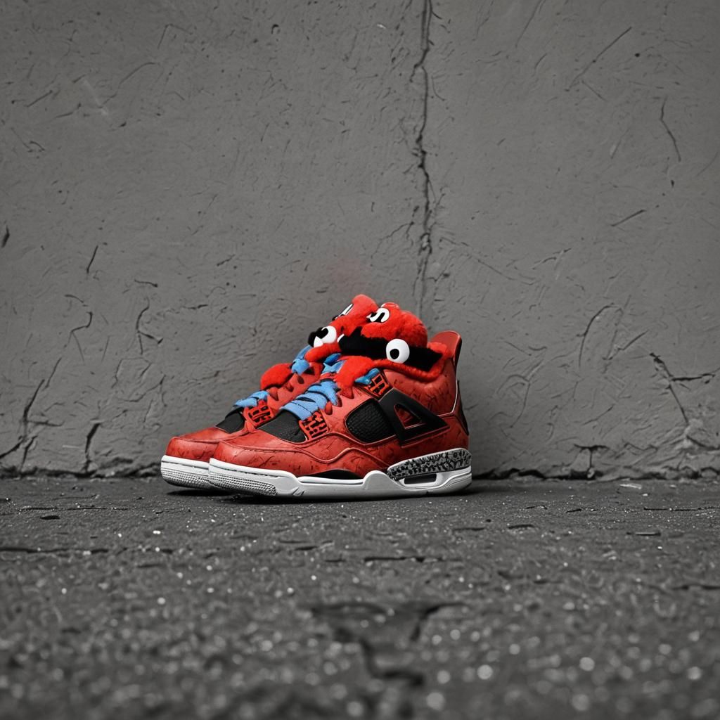 Elmo Rocks Jordan 4s: Hyperrealistic Portrait