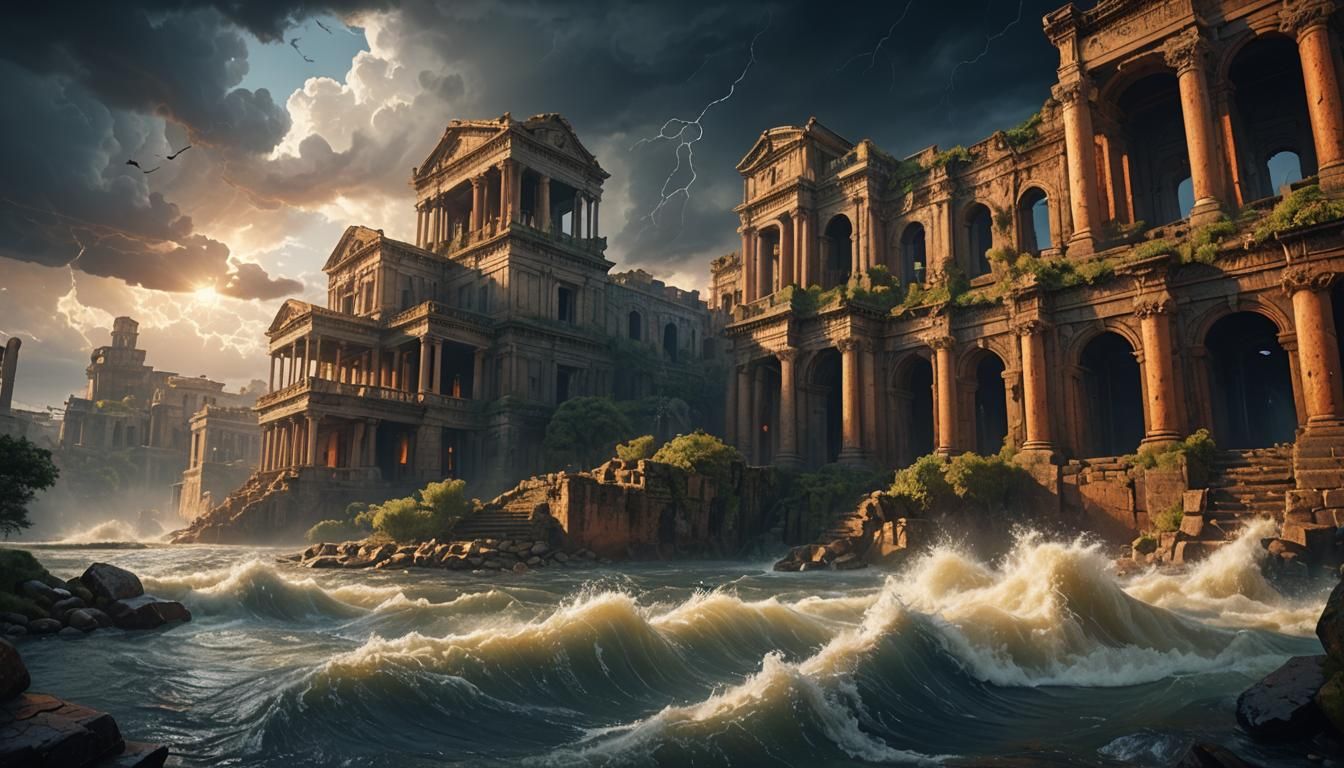 Flooded City Ruins in a Fantastical Storm