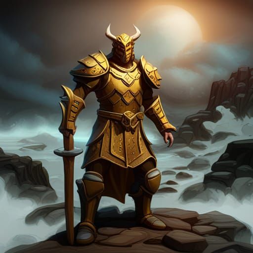 Gold Dragonborn Barbarian in Detailed Fantasy Art