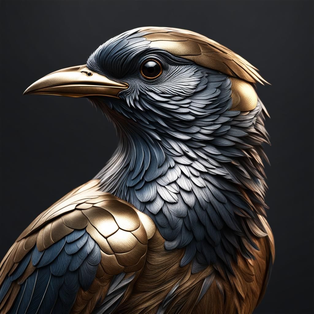Hyperrealistic Metallic Bird with Intricate Details