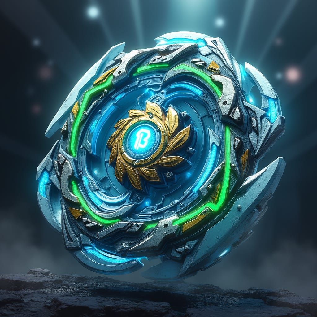Futuristic Beyblade with Neon Accents in Industrial Style