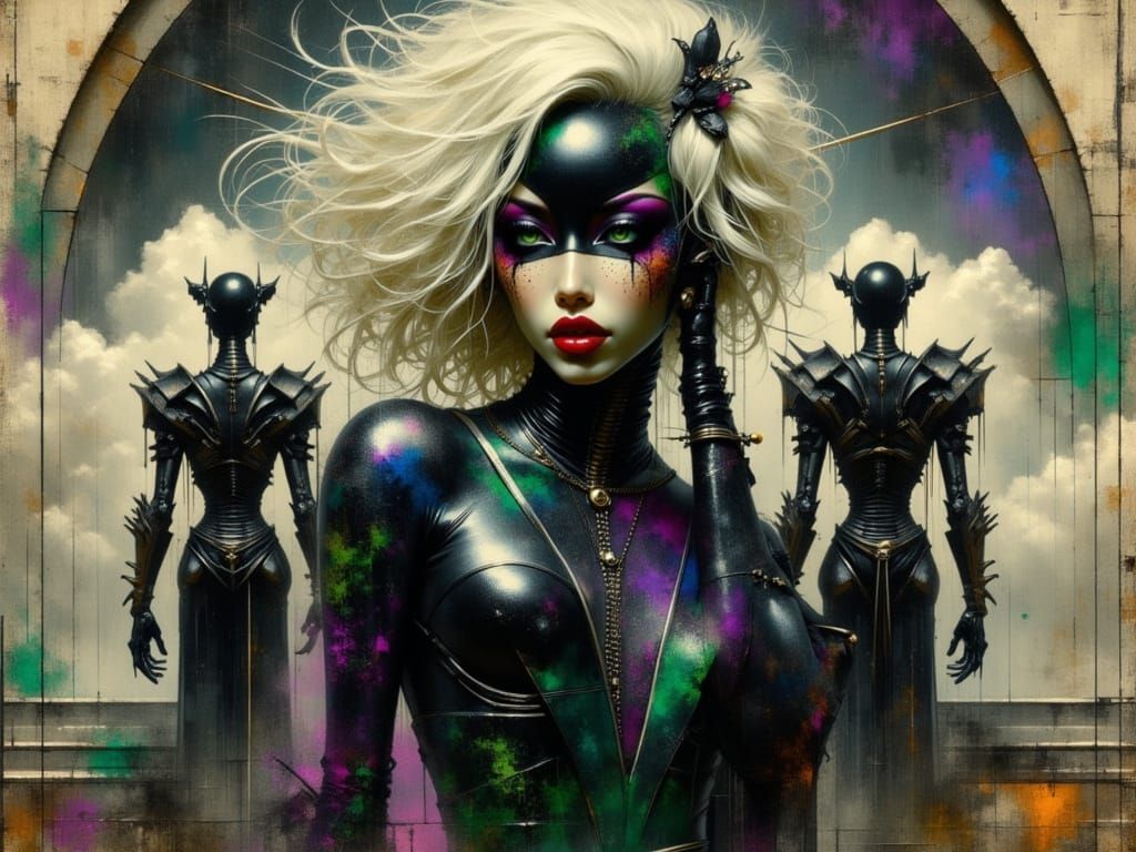 Silver Jumpsuit Woman with Repto-Robots in Matte Painting St...