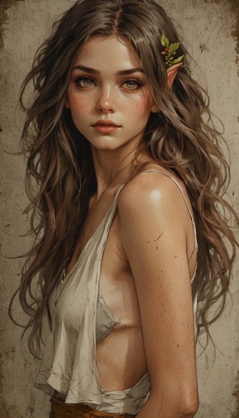 Elegant Elven Woman Portrait in Sketch Design