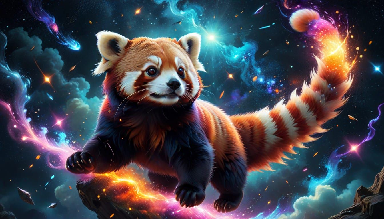 Animated Red Panda Leaps Through Cosmic Void