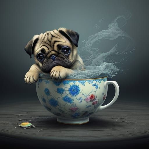 Adorable Pug Steeped in Whimsical Tea