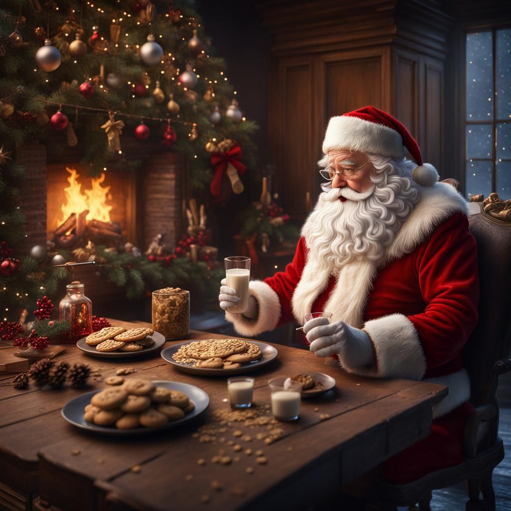 Santa Claus Enjoying Christmas Eve Treat, Digital Art