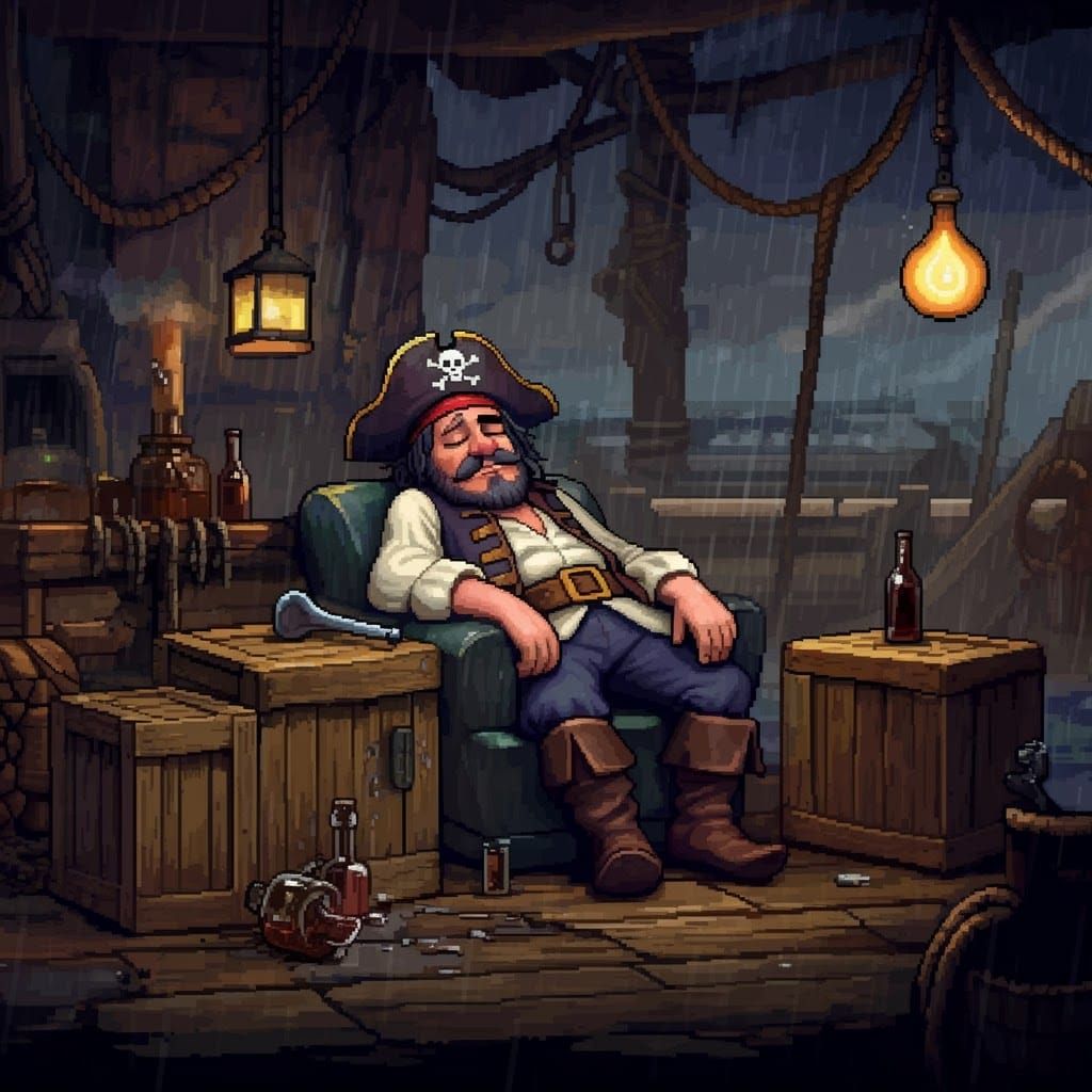 Drunken Pirate Nap in 8-bit Pixel Art