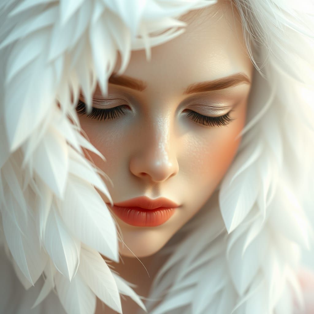 Ethereal Woman with Feathered Hair, 3D Render