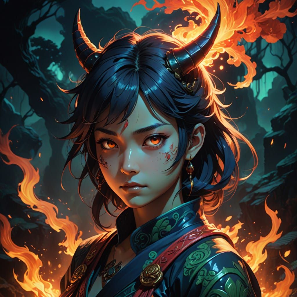 Surreal Demon Goddess Radiates Eerie Shadowfire