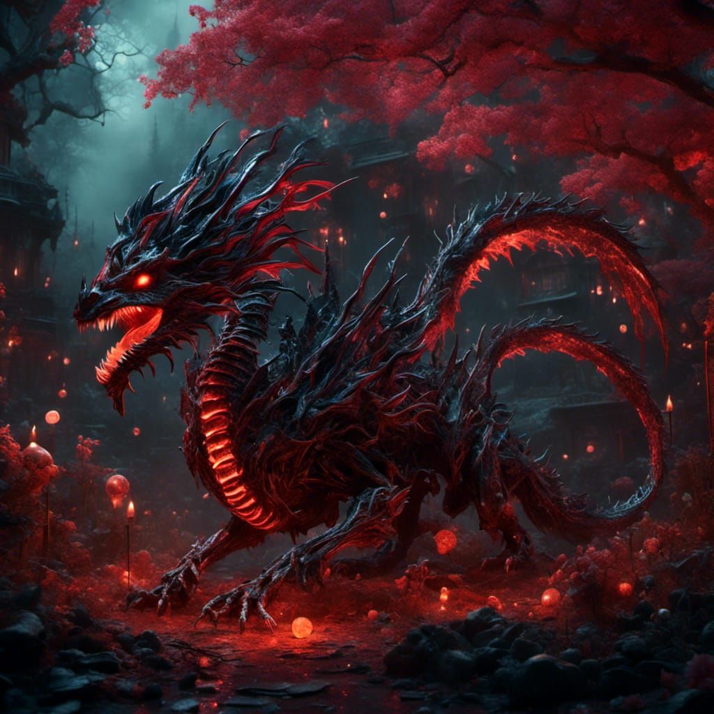 Skeletal Dragon Hellgod in Macabre Fantasy Art