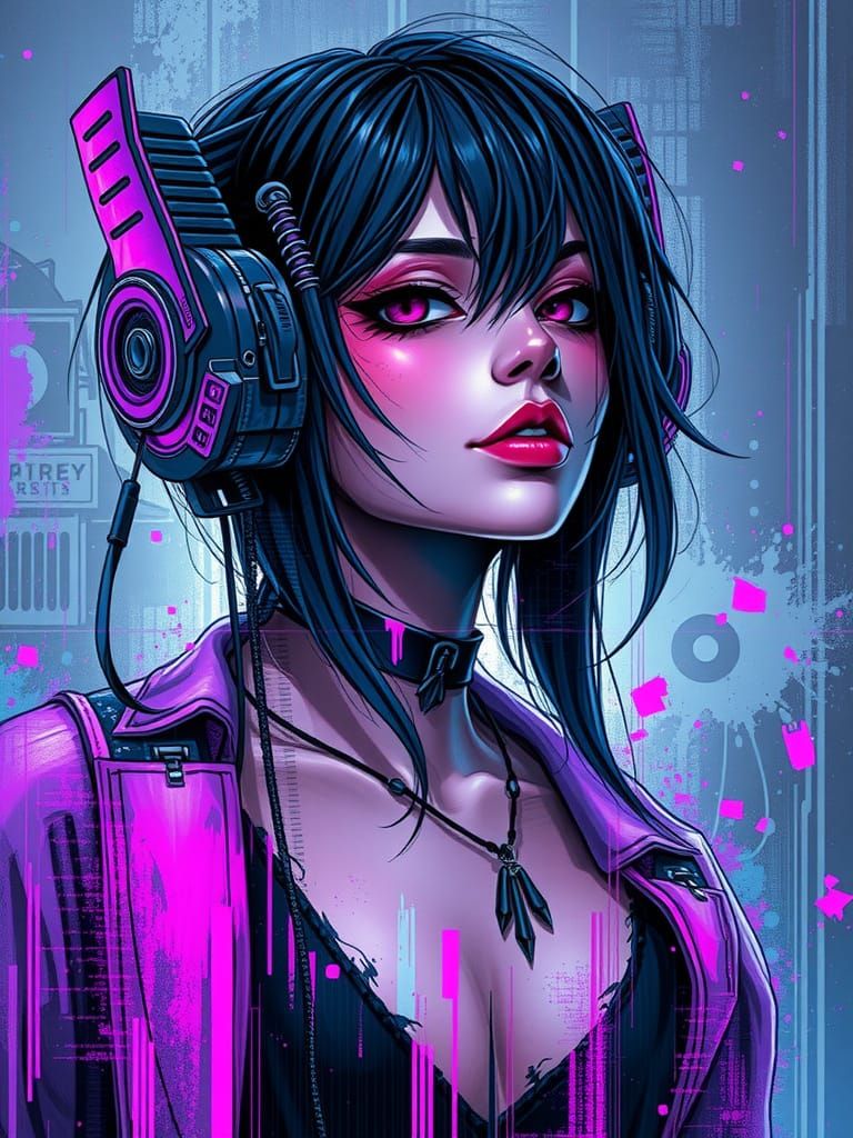 Vaporwave Glitchcore Netrunner Hobbit Digital Painting