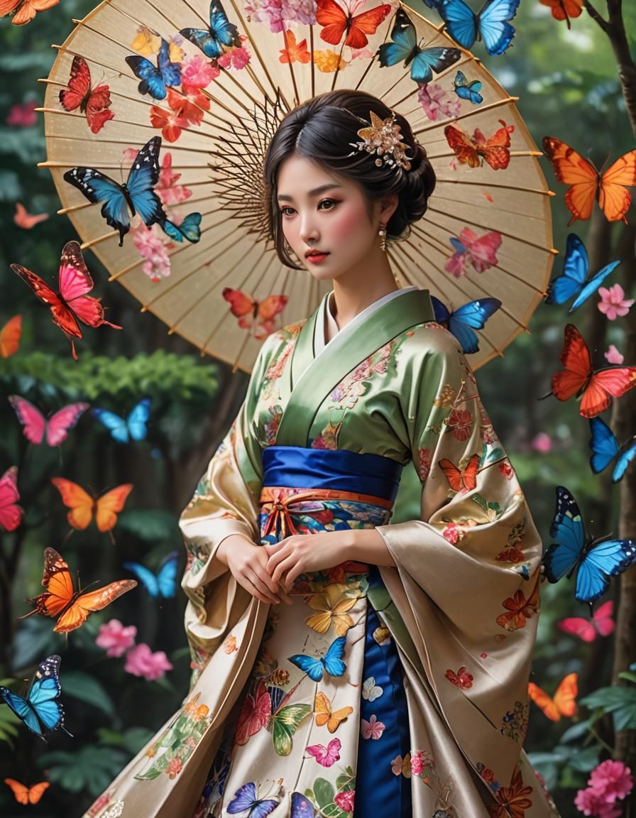 Elegant Japanese Butterfly Fairy in Ethereal Setting