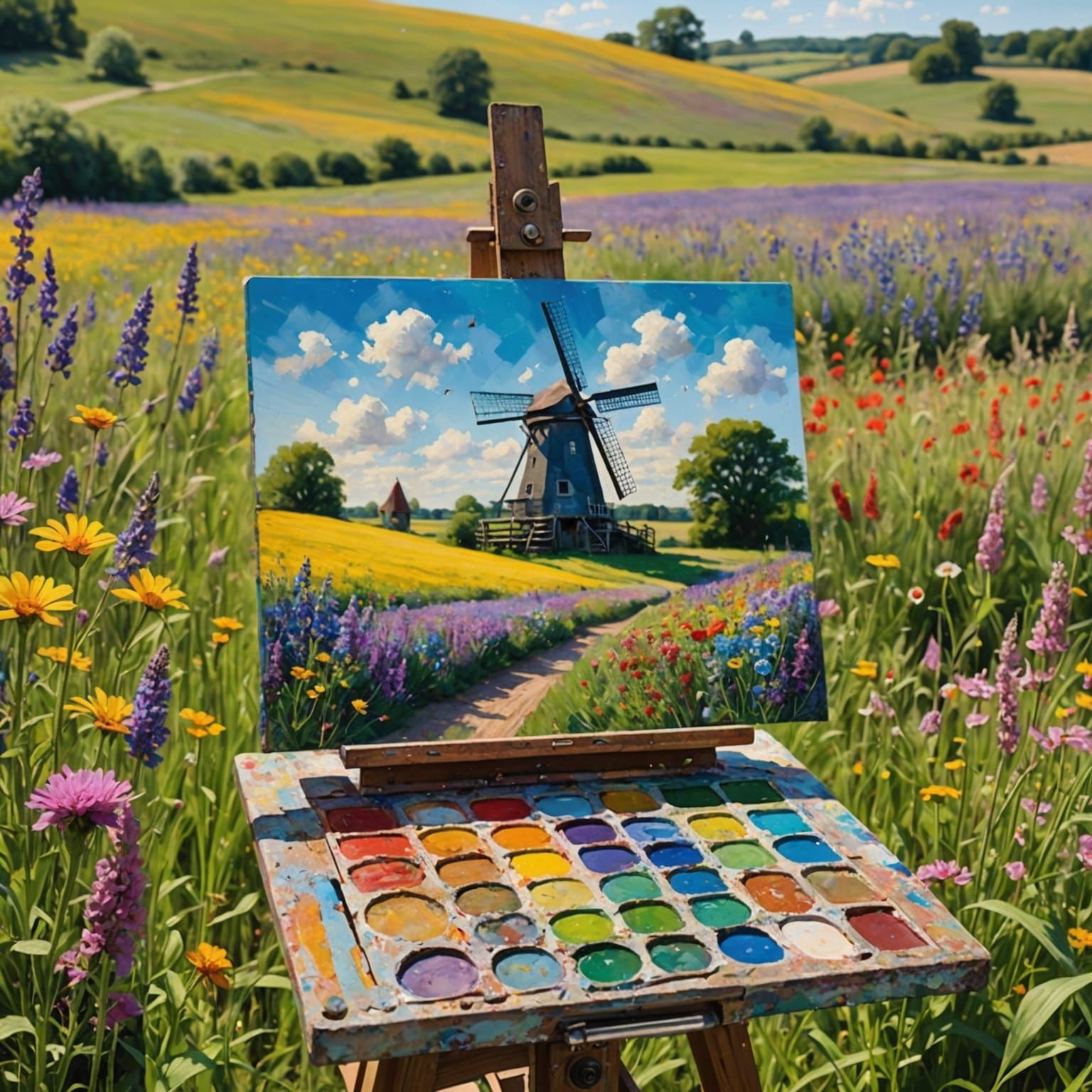 Miniature Impressionist Landscape on Painter's Palette