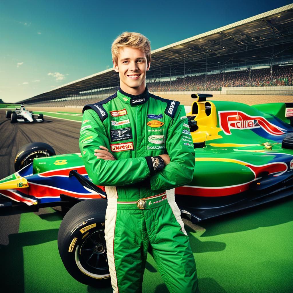 Formula 1 Driver Celebrates Victory in Detailed Digital Art