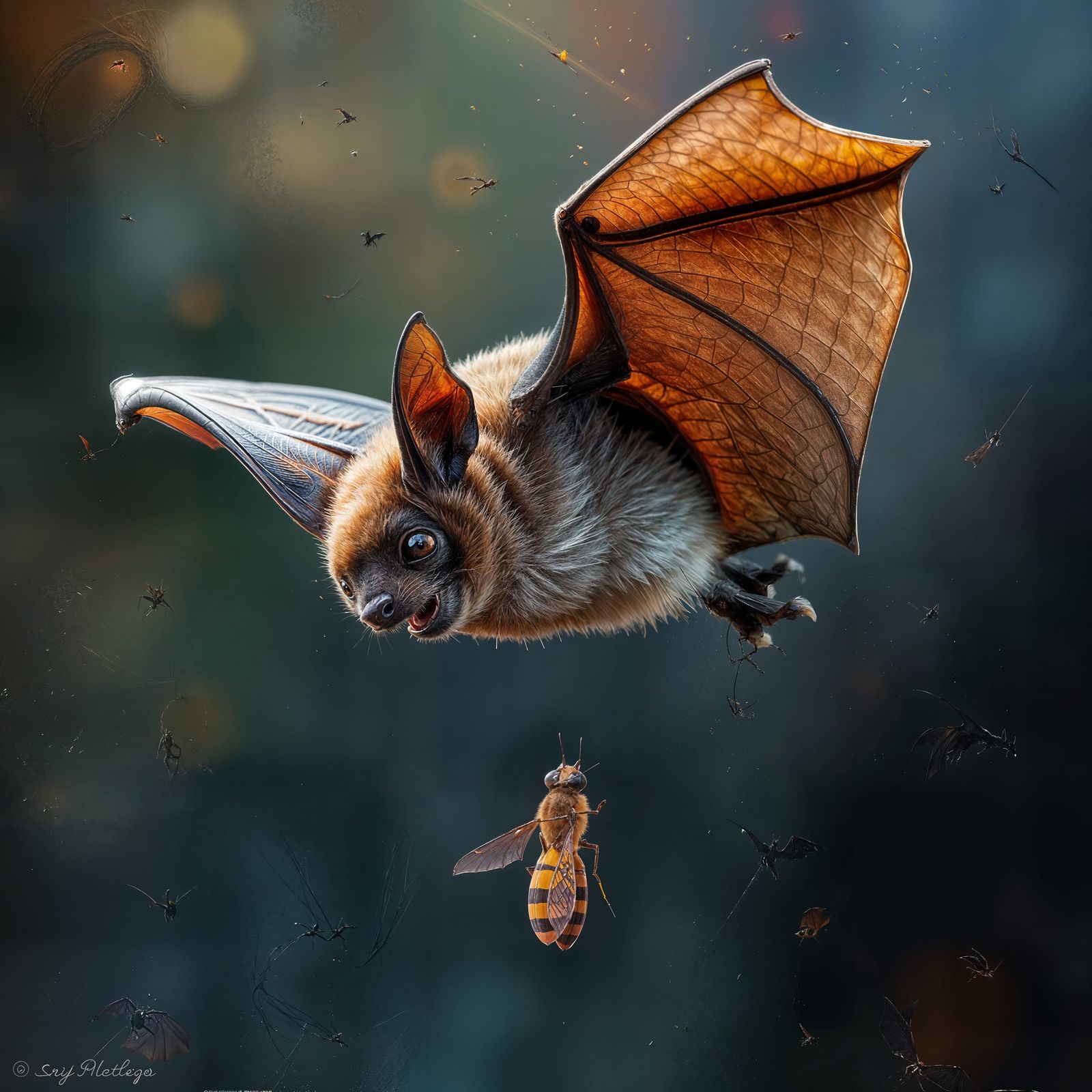 Hyperrealistic Bat Captures Insect in Flight