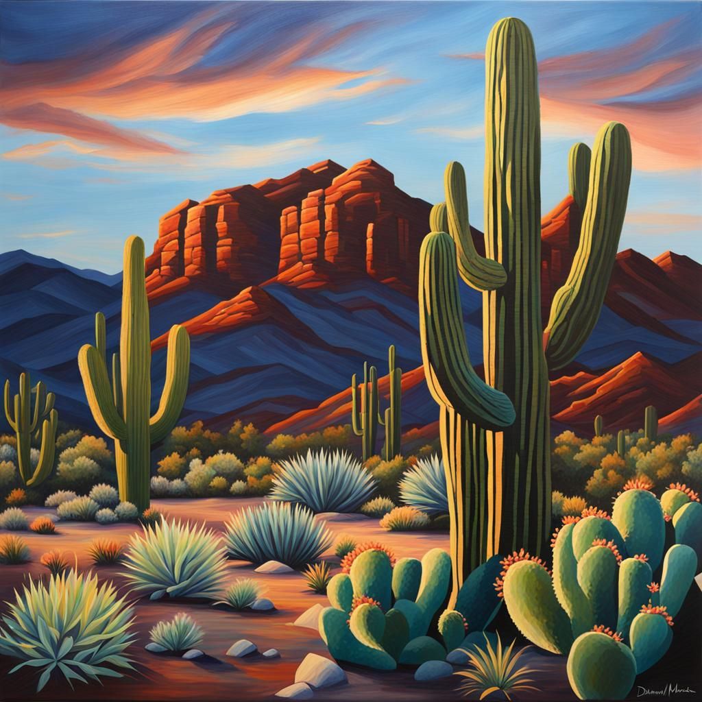 Arizona Mountain Sunrise in Acrylic Painting Style